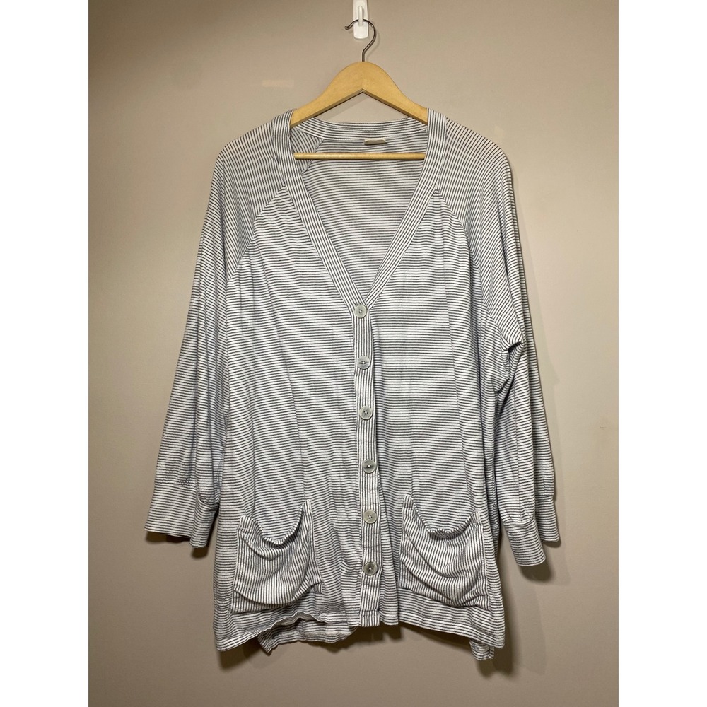 GOOD HART Cardigan Womens MEDIUM Neutral Striped‎ Long Sleeve Sweater Pockets